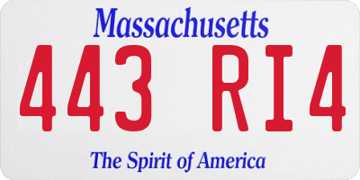 MA license plate 443RI4