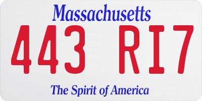 MA license plate 443RI7