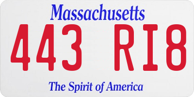 MA license plate 443RI8