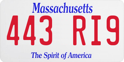 MA license plate 443RI9