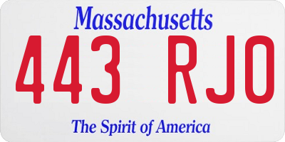 MA license plate 443RJ0