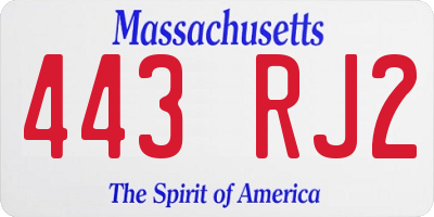 MA license plate 443RJ2