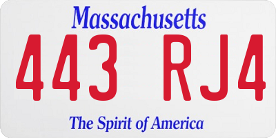 MA license plate 443RJ4