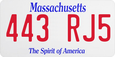 MA license plate 443RJ5