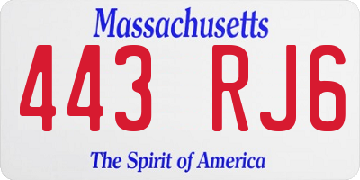 MA license plate 443RJ6