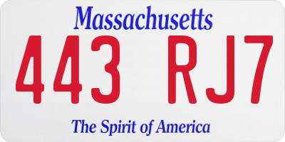 MA license plate 443RJ7