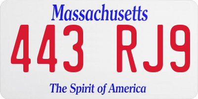 MA license plate 443RJ9