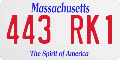 MA license plate 443RK1