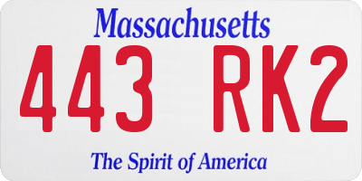 MA license plate 443RK2