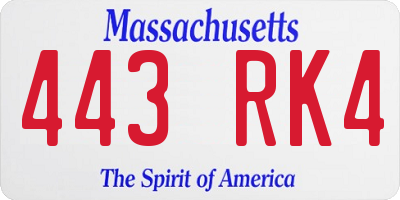 MA license plate 443RK4