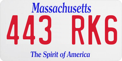 MA license plate 443RK6