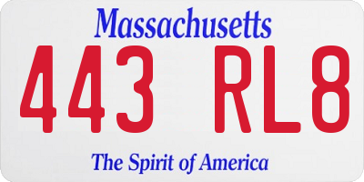 MA license plate 443RL8