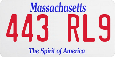 MA license plate 443RL9