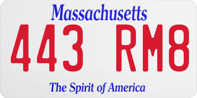 MA license plate 443RM8