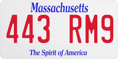 MA license plate 443RM9