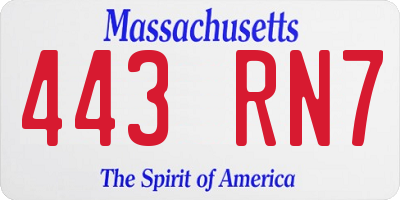 MA license plate 443RN7