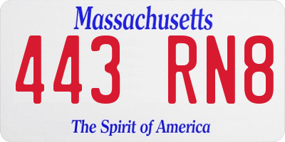 MA license plate 443RN8