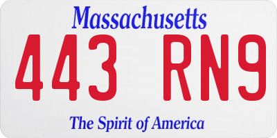 MA license plate 443RN9