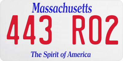 MA license plate 443RO2
