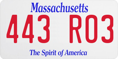 MA license plate 443RO3