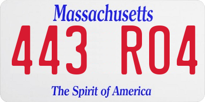 MA license plate 443RO4