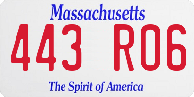 MA license plate 443RO6