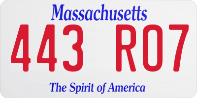 MA license plate 443RO7