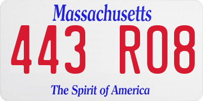 MA license plate 443RO8