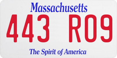 MA license plate 443RO9