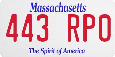 MA license plate 443RP0