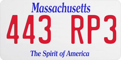 MA license plate 443RP3