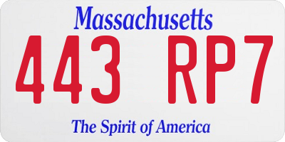 MA license plate 443RP7
