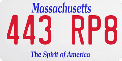 MA license plate 443RP8