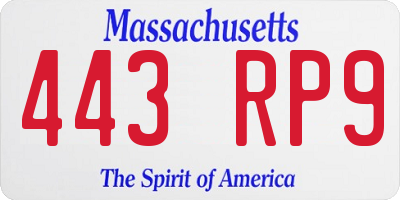 MA license plate 443RP9
