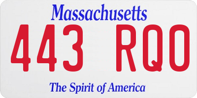 MA license plate 443RQ0
