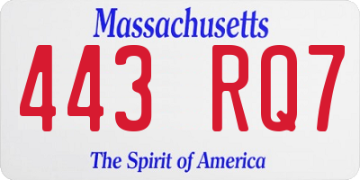 MA license plate 443RQ7
