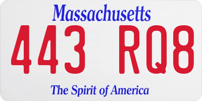 MA license plate 443RQ8