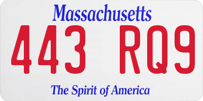 MA license plate 443RQ9