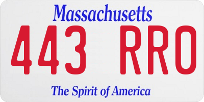 MA license plate 443RR0