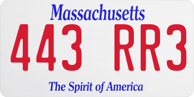 MA license plate 443RR3