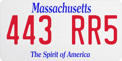 MA license plate 443RR5