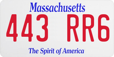 MA license plate 443RR6