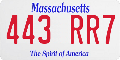 MA license plate 443RR7