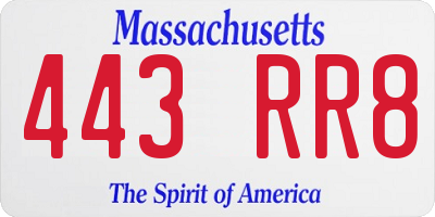 MA license plate 443RR8