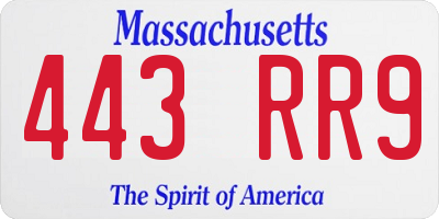 MA license plate 443RR9