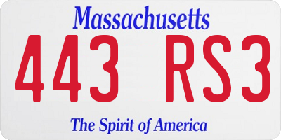 MA license plate 443RS3