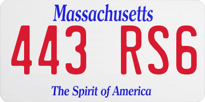 MA license plate 443RS6