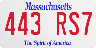 MA license plate 443RS7