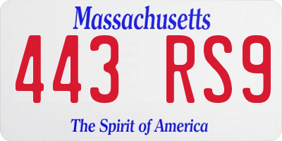 MA license plate 443RS9