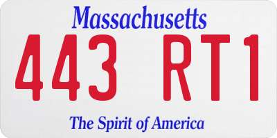 MA license plate 443RT1